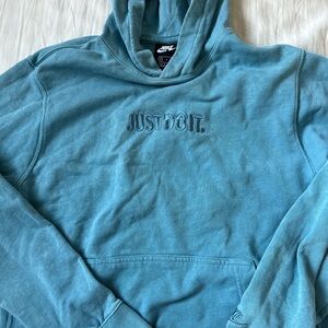 Nike just do it embroidered washed blue hoodie